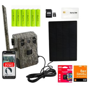 Zestaw fotopułapka z podglądem na żywo TopHunt 2.7K 4G LTE Tree Grain + Karta SIM + Karta SD 32GB